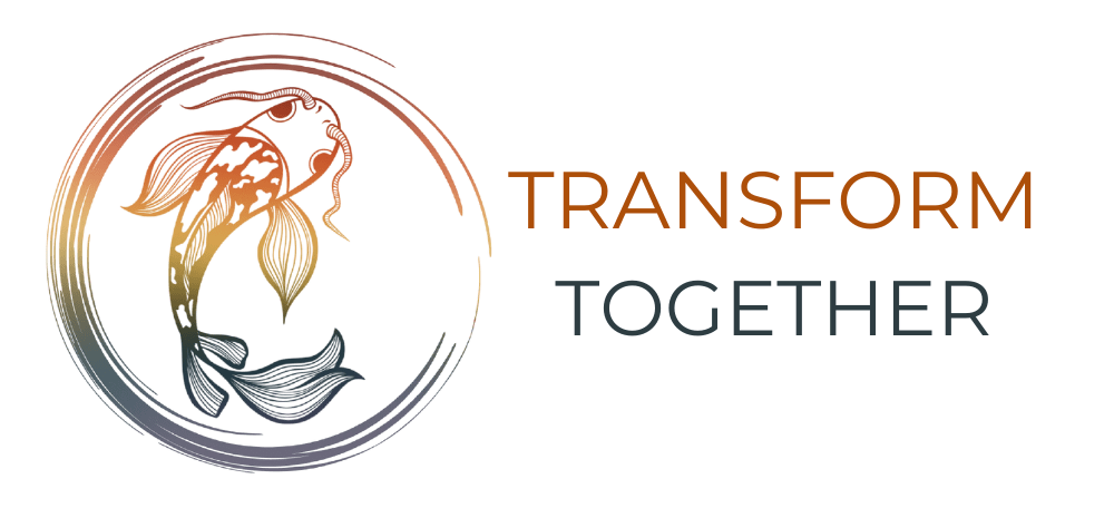 Transform Together Logo, A Koi Fish in a circle with rainbow colors, Transform Together helps advance equity and create inclusive safe environments